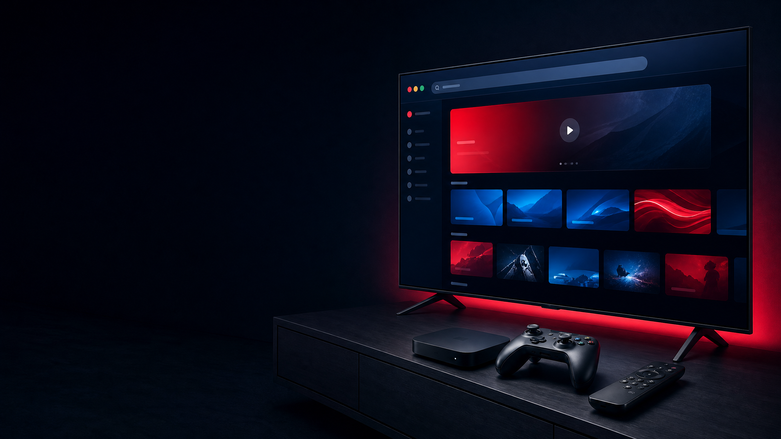 TV dashboard with a remote and streaming device